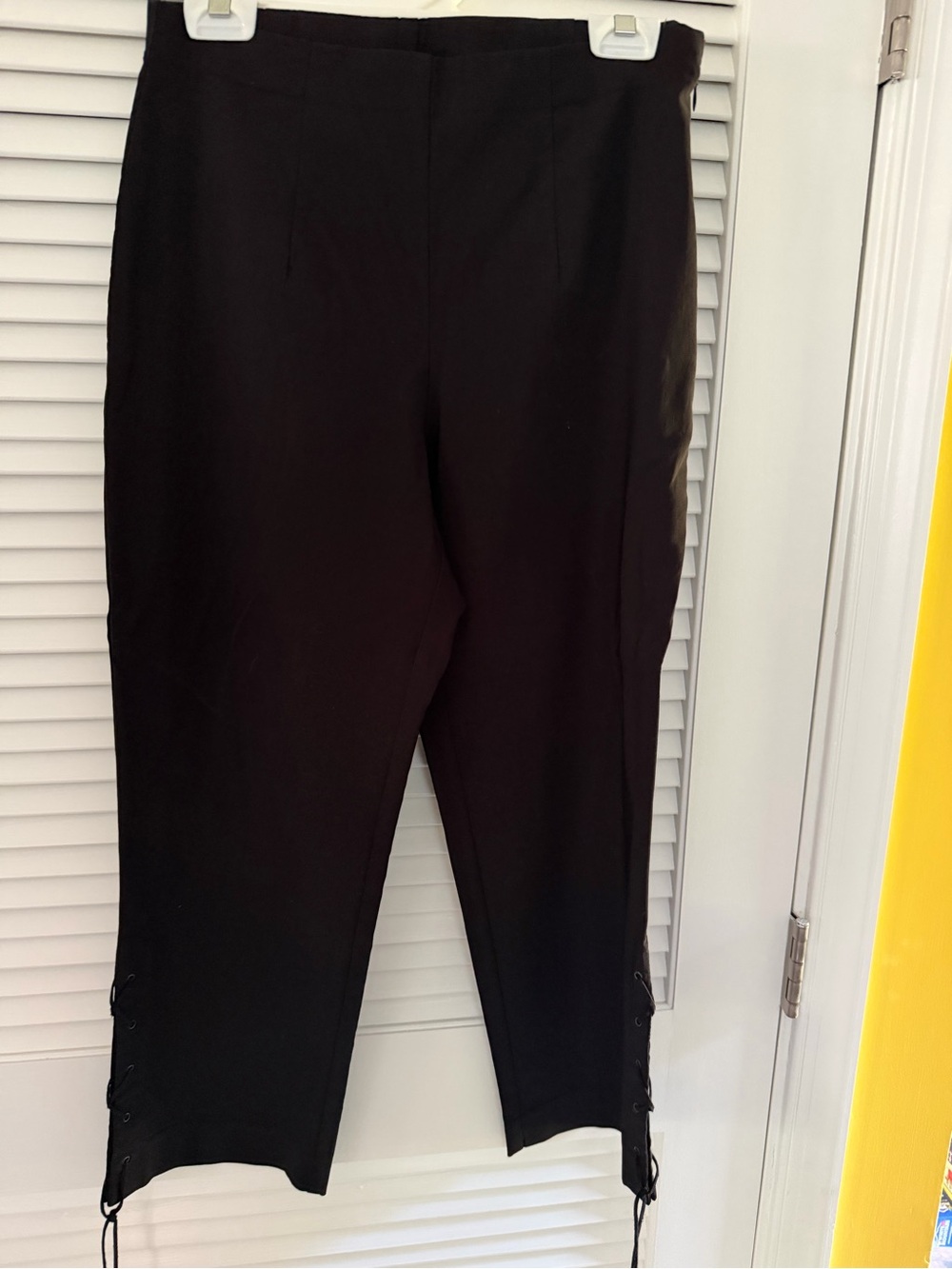 Black Cropped Ankle Pants with Lace-Up Hem
